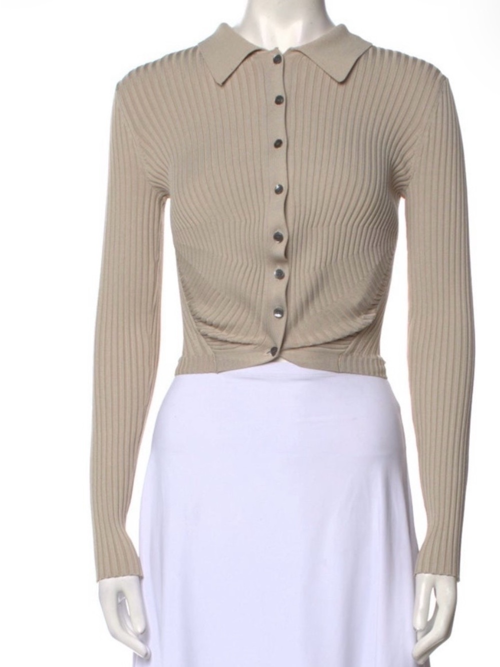 Jonathan Simkhai Beige Ribbed Long-Sleeve Cropped Cardigan